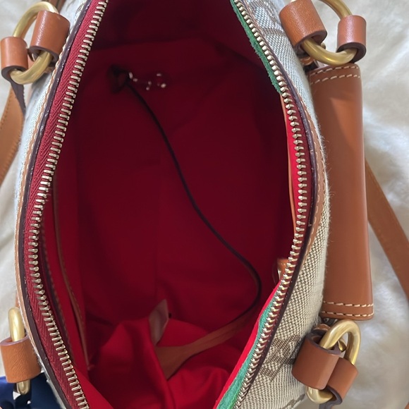 Dooney & Bourke Front Pocket Satchel Signature Canvas Leather trim handles - Picture 7 of 15